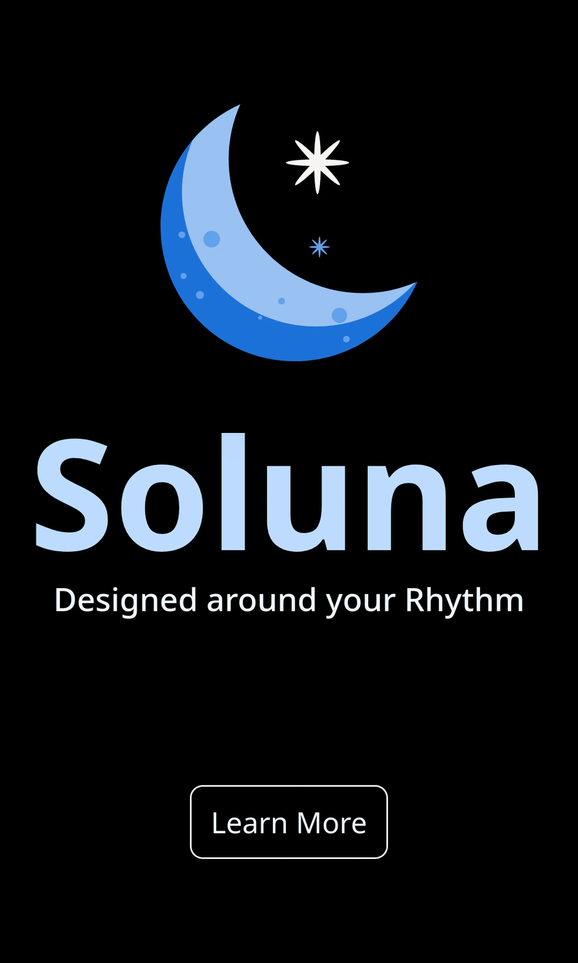 Soluna cycle tracking app website screenshot showing initial website home page